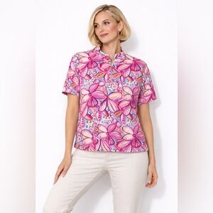 DOLCEZZA Vibrant Pink Floral Athletic/Sport Button-Up Shirt NWT size small